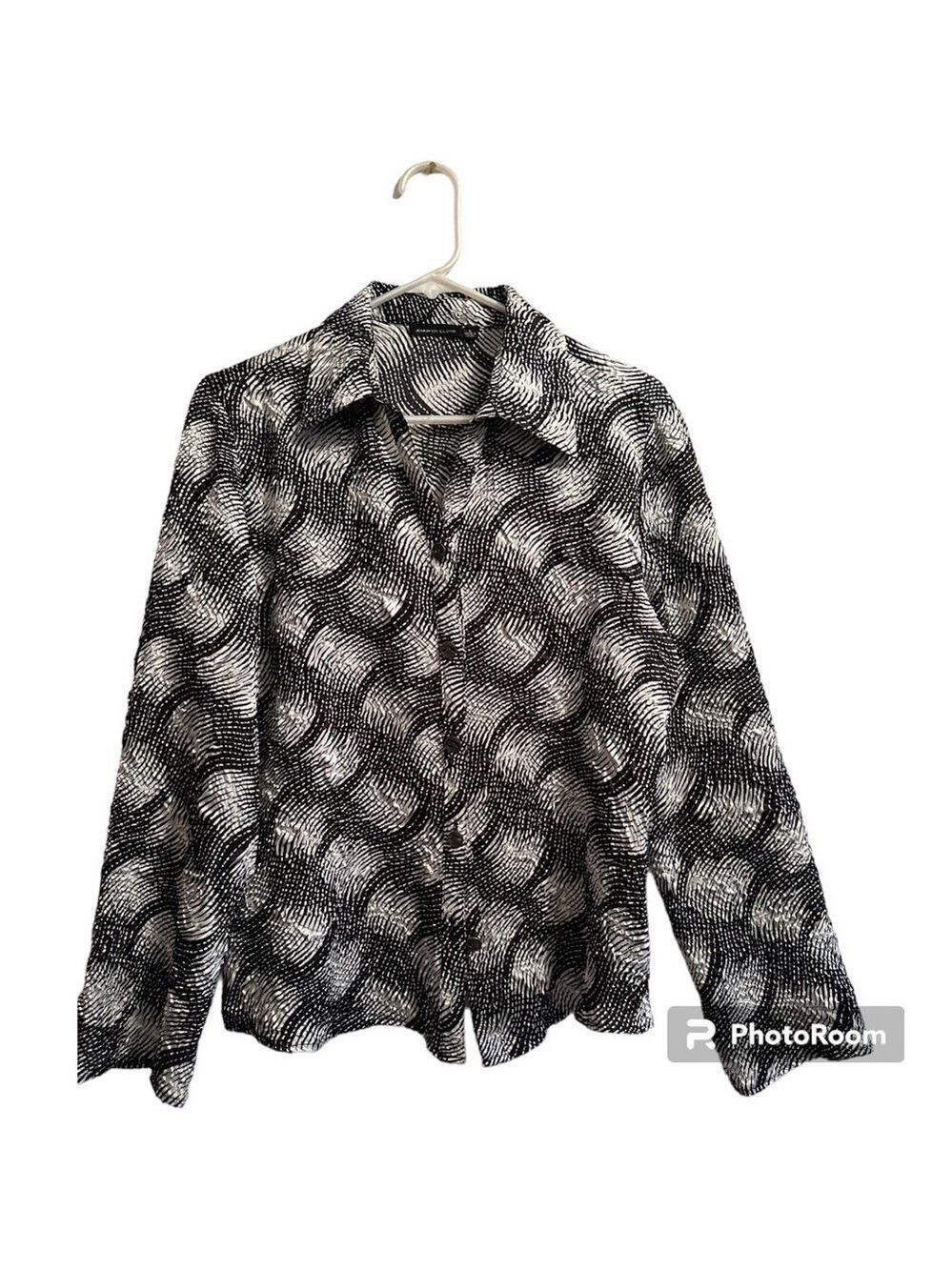 Jennifer Lloyd Career Blouse Black & White Flared Sleeve, Womens Large